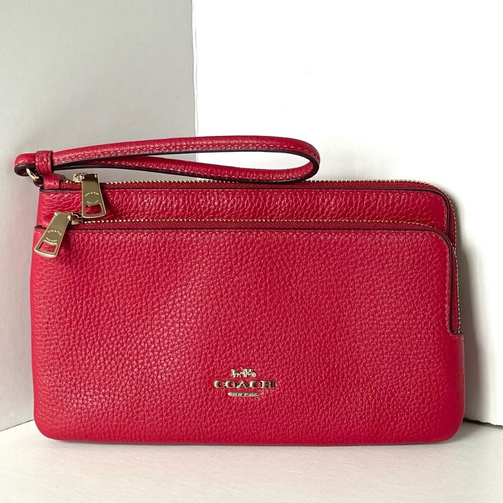 Coach Double Zip Phone Wallet Cherry Print Signature Canvas Wristlet CZ763